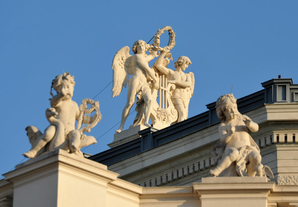 Sculptural detail of the Burgtheater with angels and cherubs, Vienna