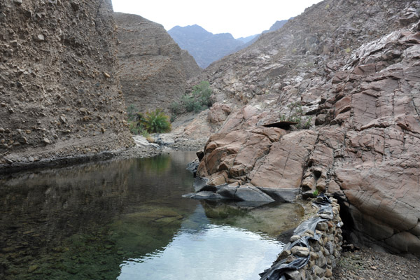 Irrigation pool behind a simple dam - Wadi Ray, Oman