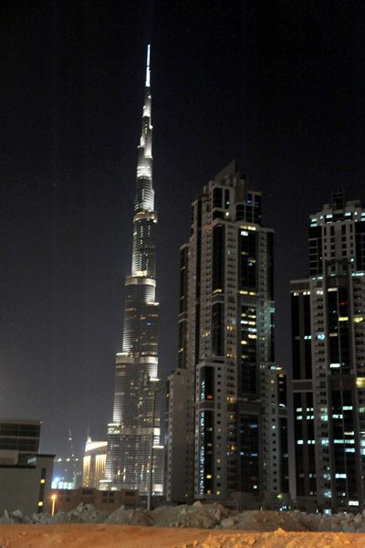 Burj Khalifa with Executive Towers at night