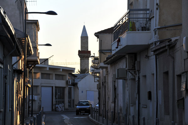 Ankara Street, just to the north of the medieval castle of Limassol, with the minaret of the Cami Cedid 