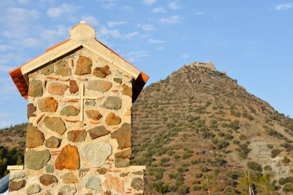 Small stone shrine with a mosaic of St. Helena on the road to Stavrovouni
