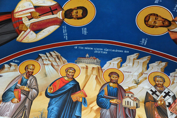 Mural with Stavrovouni Monastery and Sts. Paul, Mark, Barnabus and Lazarus