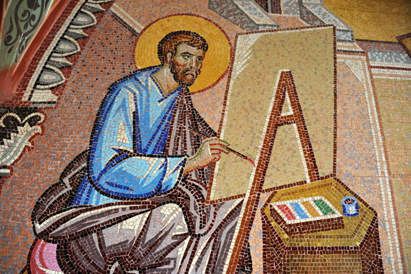 Mosaic of St. Luke the the Evangelist painting the Icon of the Virgin and Child - Kykkos Monastery