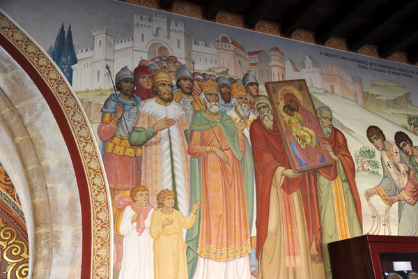 Kykkos Mural - The King and the Patriarch carry the Icon (of Kykkos) to the ship for its voyage from Constantinople to Cyprus