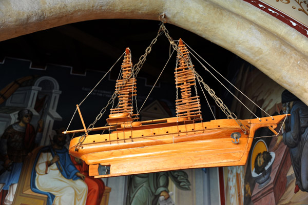 Model of a ship hanging from a vaulted arch - Kykkos Monastery