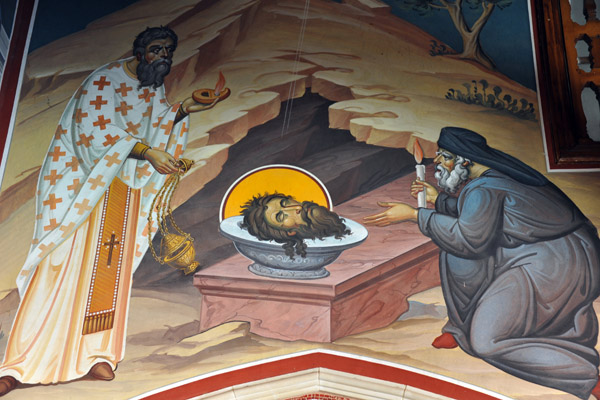 Kykkos Monastery Mural - the severed head of St. John the Baptist