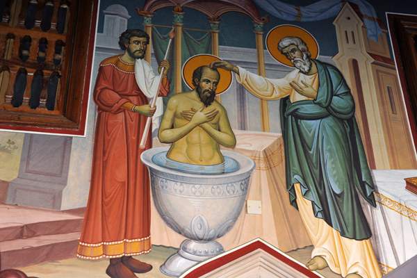 Kykkos Monastery Mural - the Baptism of St. Paul by St. Ananias of Damascus