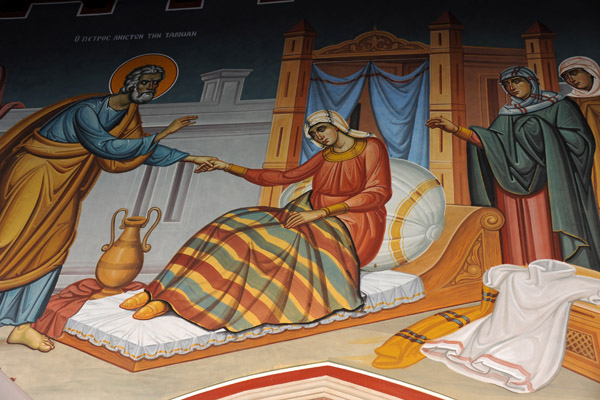 Kykkos Mural - The widow Tabitha raised from the dead by St. Peter, Acts 9:36