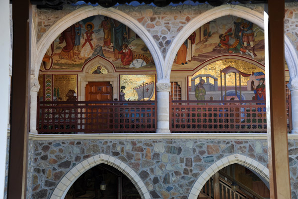 The arcades of Kykkos Monastery with their beautiful murals and mosaics