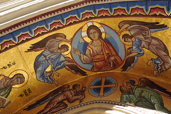 Angels flanking a mosaic image of Christ, Kykkos