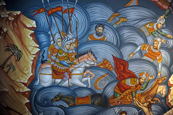 Kykkos Mural - The destruction of Pharoah's army pursing the Israelites across the Red Sea