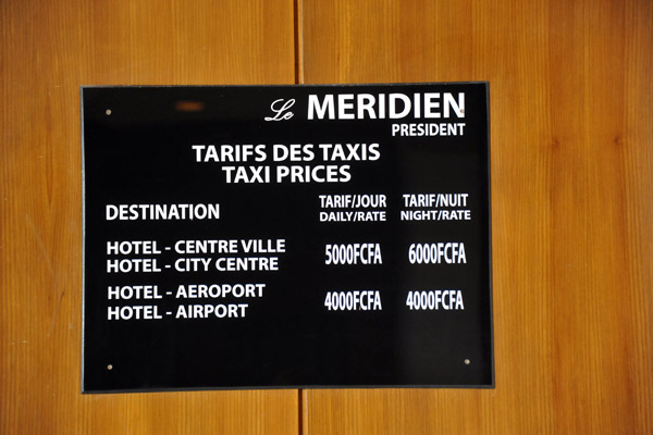 Taxi Prices from Le Meridien President, Dakar