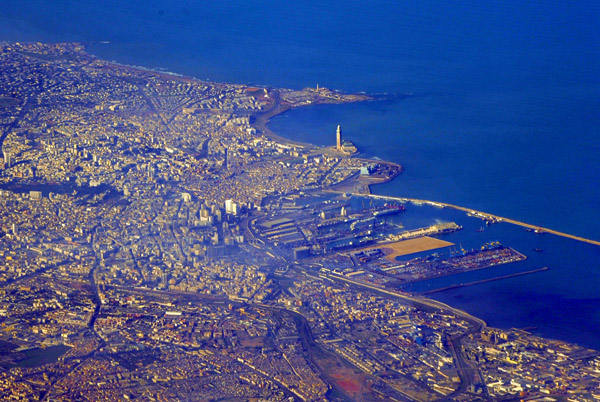 City center of Casablanca with the King Hassan II Mosque
