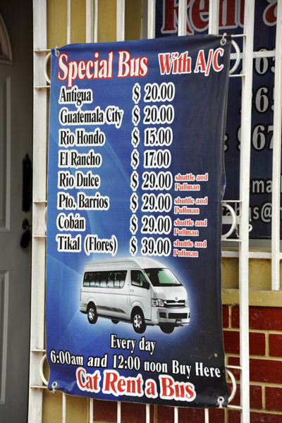 Tourist shuttle prices, Copan Ruinas