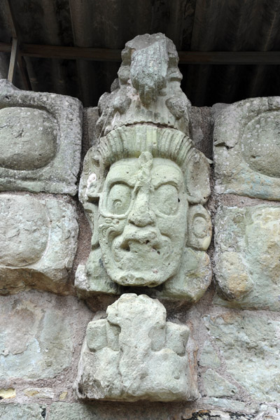 Sculptural detail on the west side of the Patio de los Jaguaes