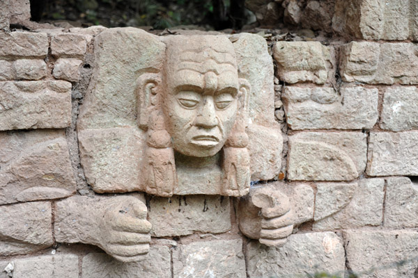 Carving on a wall, El Cemetario, Copan