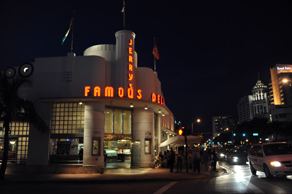 Jerry's Famous Deli, Collins Avenue at night, South Beach
