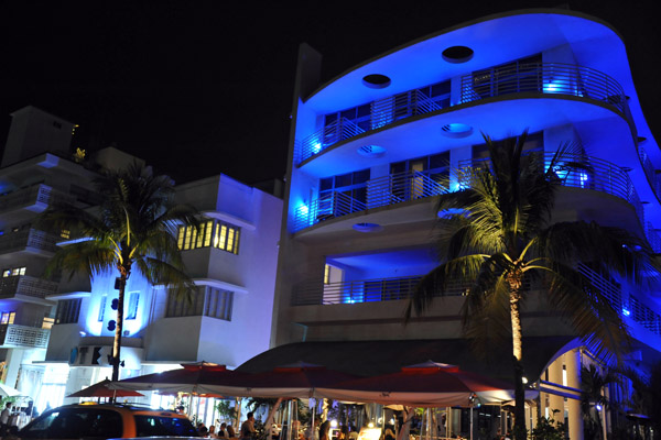 Blue lights on Ocean Drive, South Beach