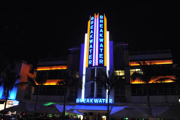 Breakwater at night, Ocean Drive