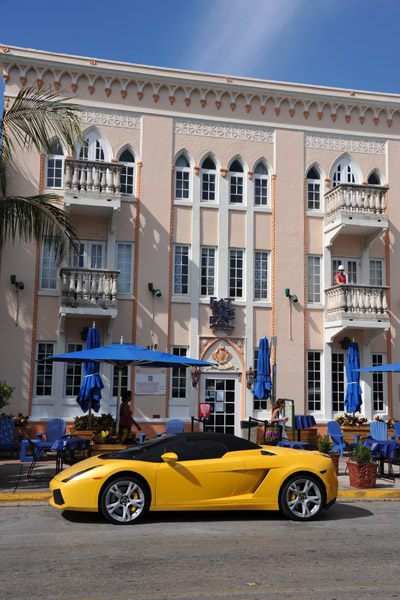 Yellow Lamborghini in front of Fat Tuesday