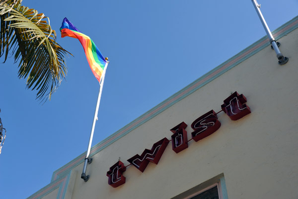 Twist on Washington Ave flying the rainbow flag