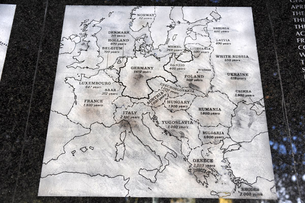 Map of Europe showing the number of years Jews have been present - they were in Germany over 1600 years