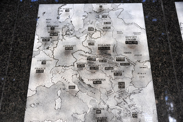 Map of Europe showing the origins of the Holocaust victims with a full half coming from Poland