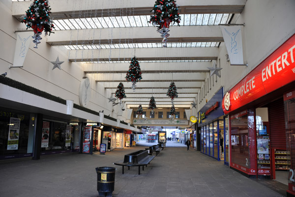 After the war, Coventry was rebuilt in a modern style with one of Europe's earliest pedestrian zones