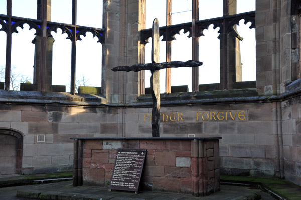 Cross made of burnt roof beams, Coventry Cathedral