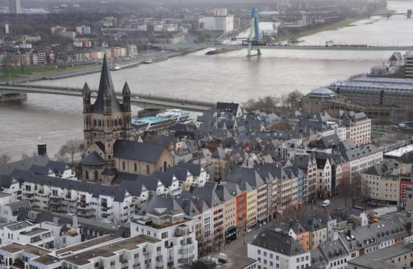 Gross St. Martin, Alter Markt and the Rhine from Cologne Cathedral