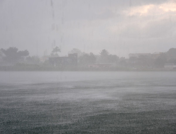 Tropical downpour, Lago Peten Itza, Flores