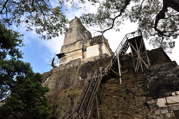 The stairways leading up to the summit of Temple II, Tikal
