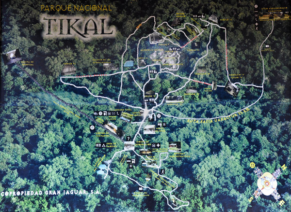 Map of Tikal - to explore the whole site requires a lot of walking
