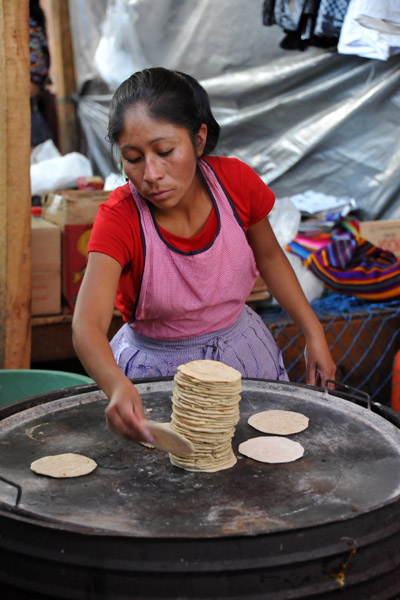 Baking fresh tortillas, Chichicastenango Market
