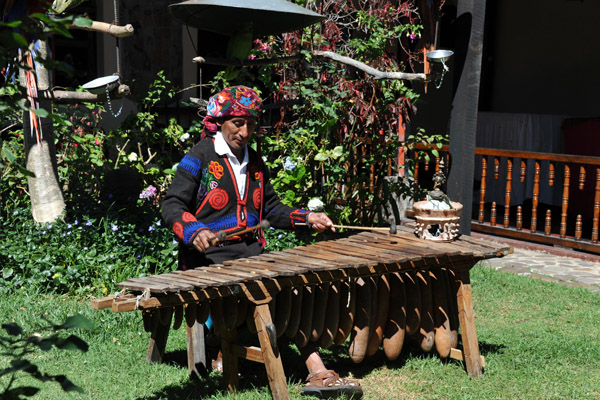 Marimba - a long xylophone, Mayan Inn