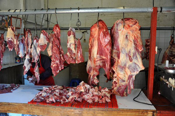 Fresh meat in a butcher shop, Chichicastenango