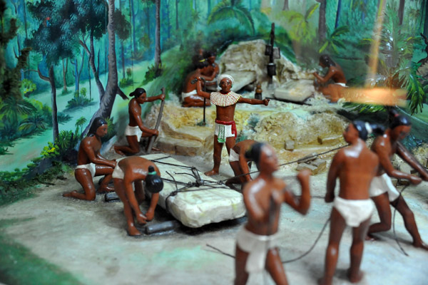 Diorama of the transportation of a Mayan stela