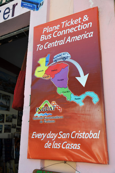 Tourist shuttles connect Panajachel with San Cristobal de las Casas in Mexico