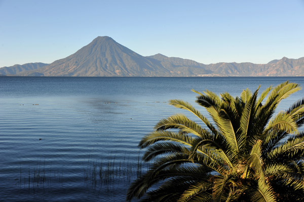 Early morning by the lake with a view of Volcán San Pedro, Panajachel