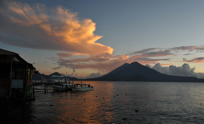 Panoramic view of Lake Atitlan, late afternoon