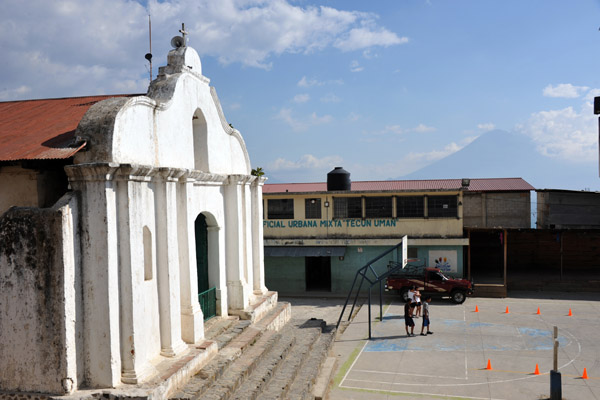 The main square of Santa Cruz La Laguna is used as a basketball court for the school