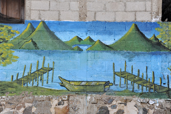 Mural showing the lake and its volcanoes, Santa Cruz La Laguna