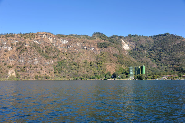 Leaving Panajachel westbound by lancha along the north shore of Lago de Atitlán