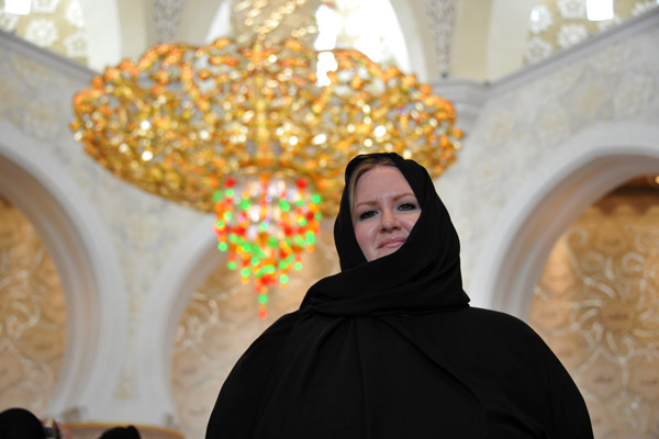 Adrienne at the Sheikh Zayed Mosque, March 2012
