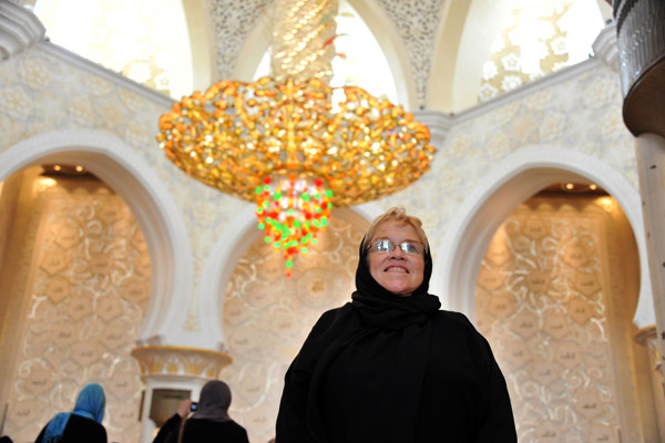 Mom on her second visit to the Sheikh Zayed Mosque