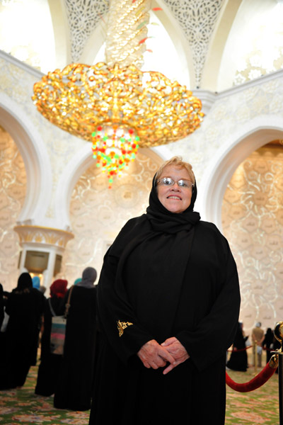 Mom on her second visit to the Sheikh Zayed Mosque