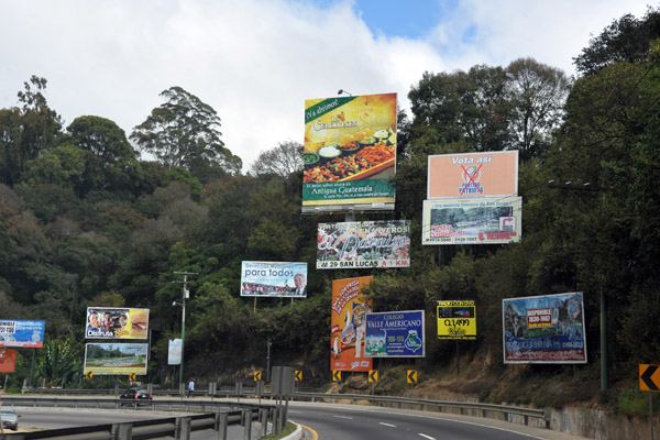 Billboards at the exit for Antigua Guatemala