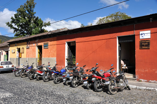 A line of motorbikes, 5a Calle Pte, Antigua Guatemala