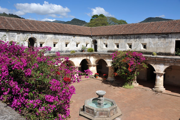 Walking around the upper level of the restored first courtyard, Las Capuchinas