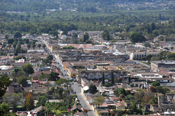 Center of Antigua Guatemala centered on the Cathedral with 4a Av Nte